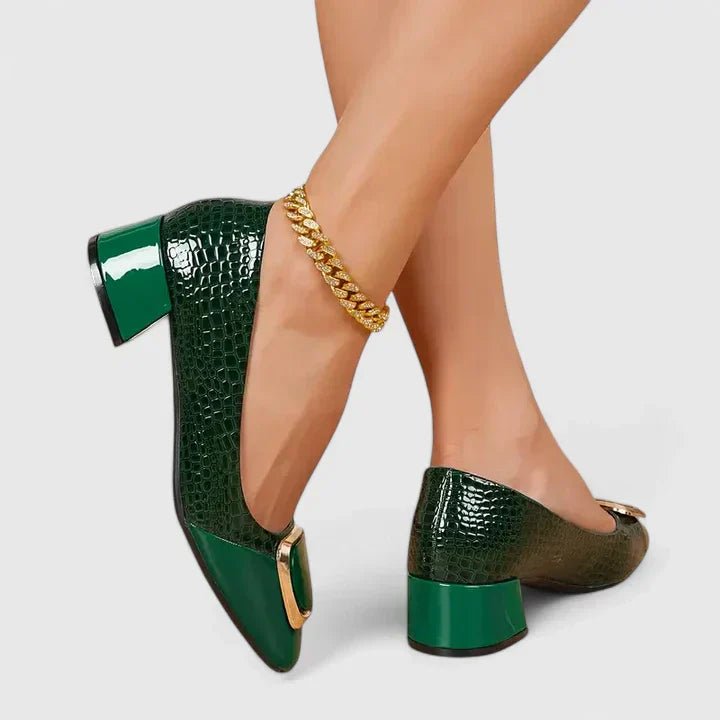 Women's Croc-Embossed Chain-Detail Block-Heel Loafers - Green