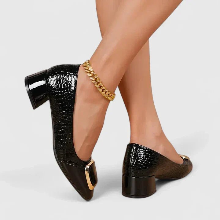 Women's Croc-Embossed Chain-Detail Block-Heel Loafers - Black