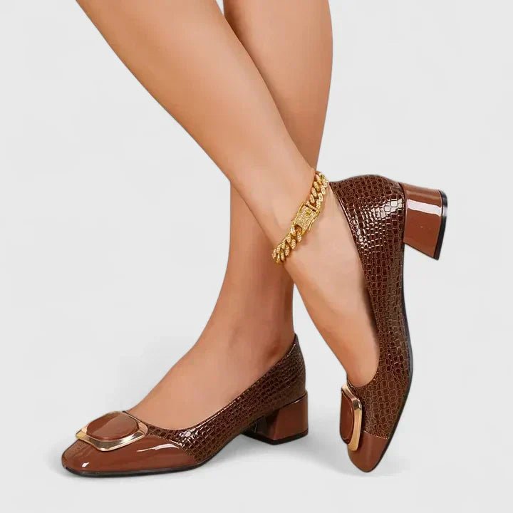 Women's Croc-Embossed Chain-Detail Block-Heel Loafers