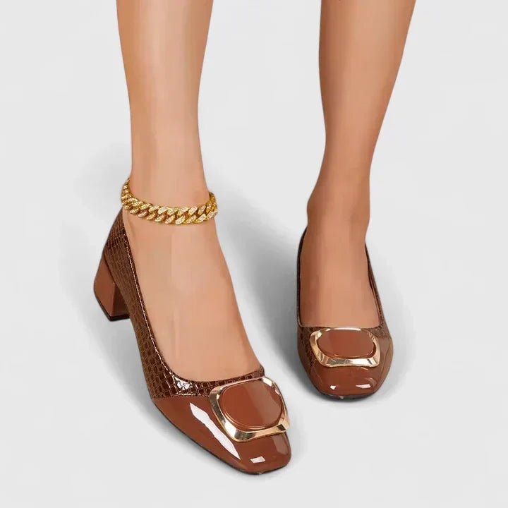 Women's Croc-Embossed Chain-Detail Block-Heel Loafers