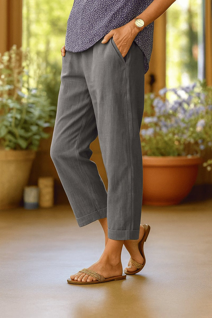 Women's Cropped Straight-Leg Linen Pants - Gray