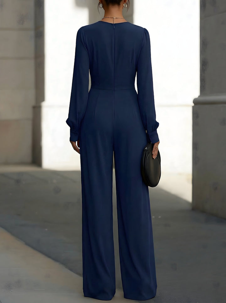 Women's Deep V-Neck Long Sleeve Wide-Leg Jumpsuit