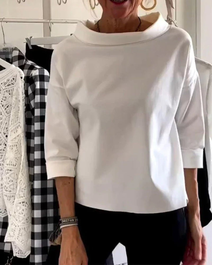Women's Draped Cowl Neck Three-Quarter Sleeve Relaxed Top