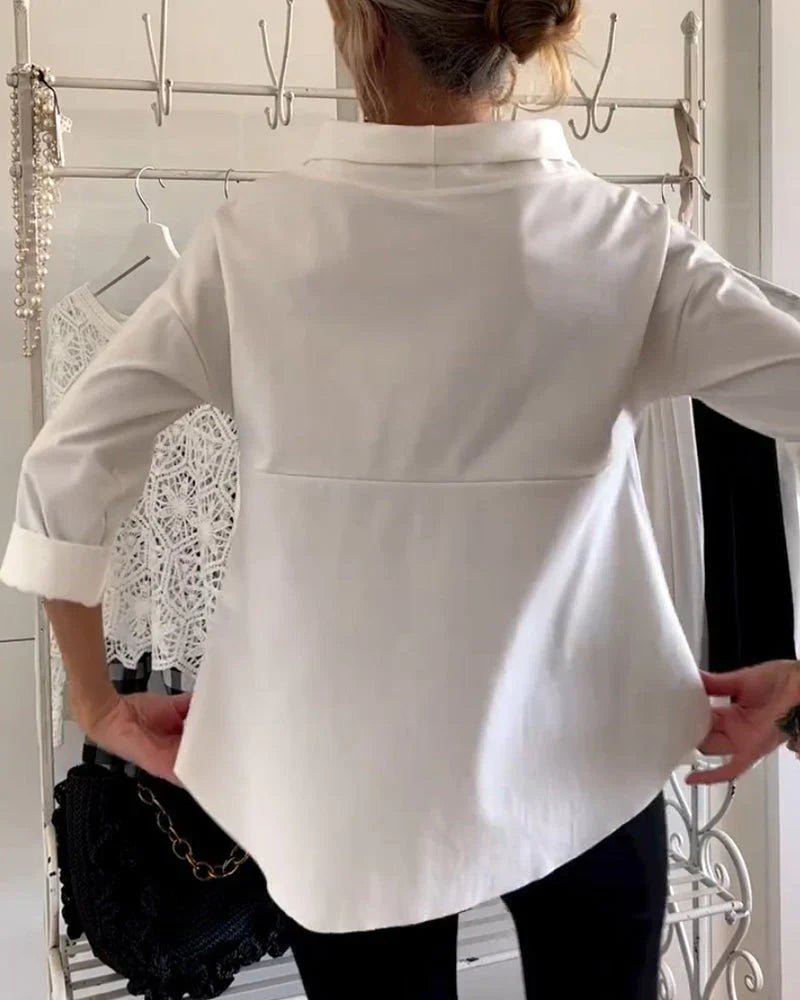 Women's Draped Cowl Neck Three-Quarter Sleeve Relaxed Top