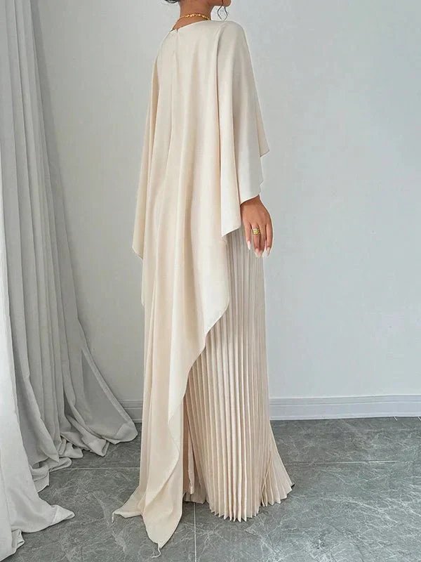 Women's Elegant Satin Cape Pleated Maxi Dress