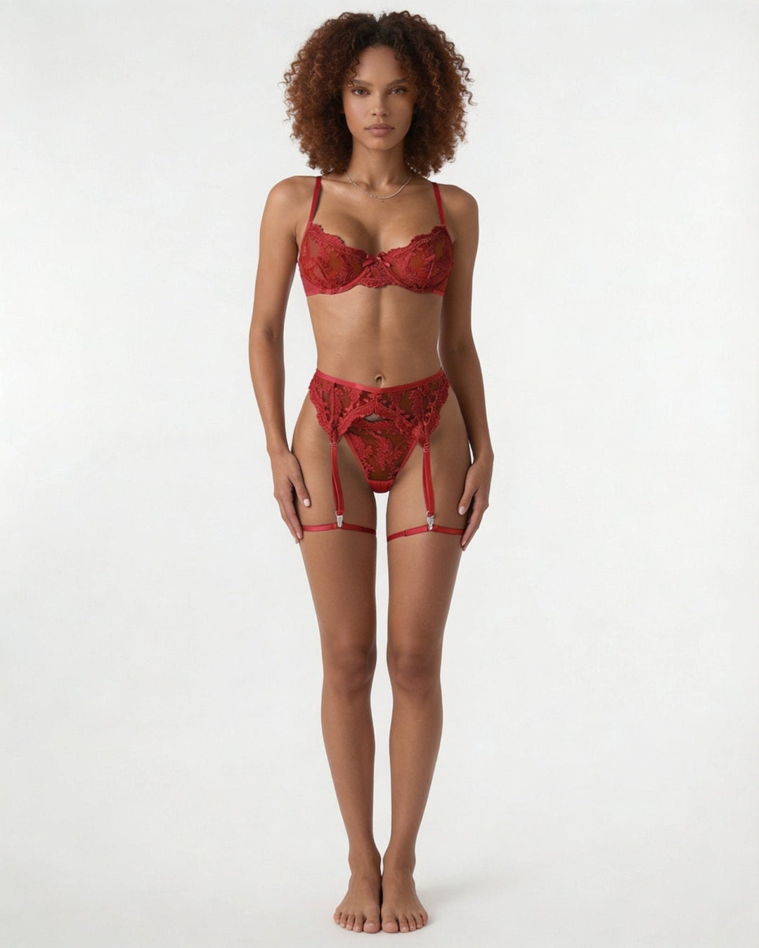 Women's Embroidered Lace Three-Piece Lingerie Set