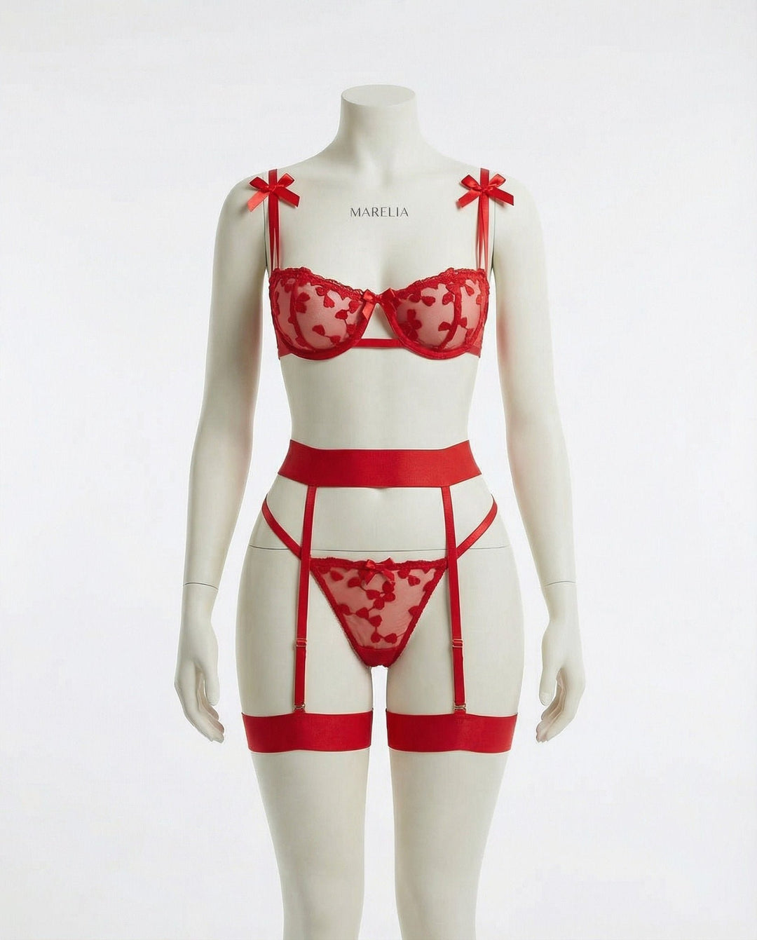 Women's Embroidered Mesh Underwire Balconette Lingerie Set
