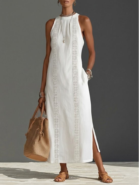 Women's Embroidered Sleeveless Midi Dress