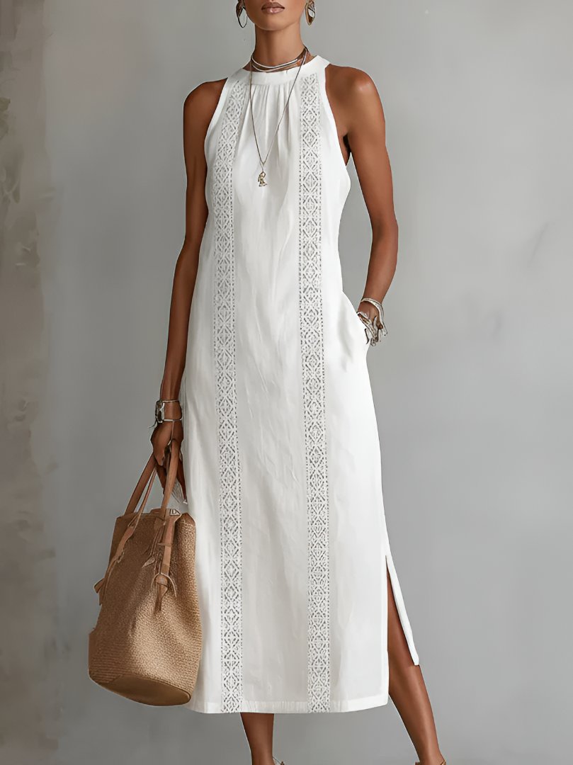 Women's Embroidered Sleeveless Midi Dress - White