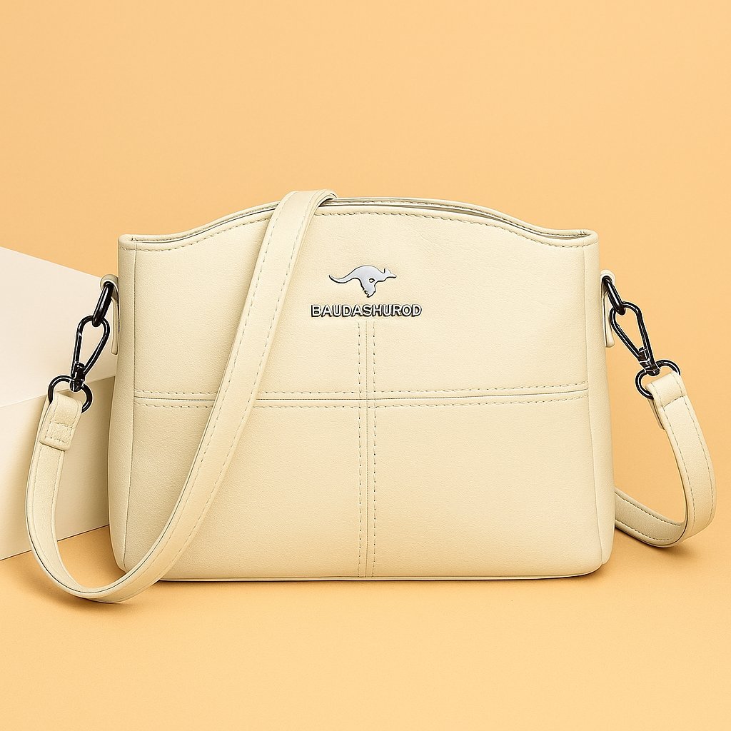 Women's Faux Leather Paneled Zip-Top Adjustable Crossbody Bag - White