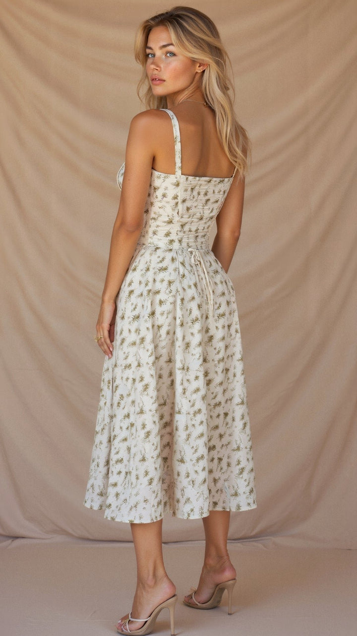 Women's Floral Corset-Style Bustier Midi Dress