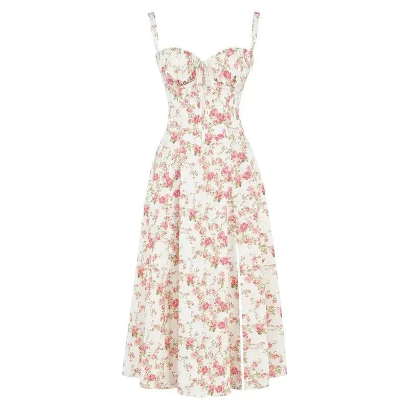 Women's Floral Corset-Style Bustier Midi Dress