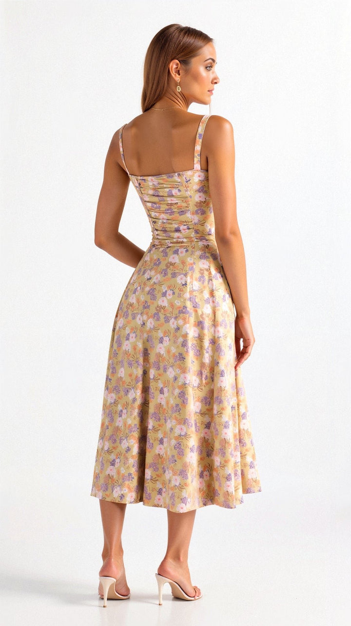 Women's Floral Corset-Style Bustier Midi Dress