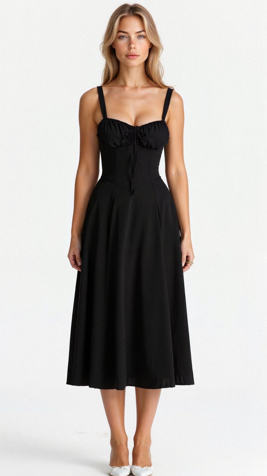 Women's Floral Corset-Style Bustier Midi Dress - Black