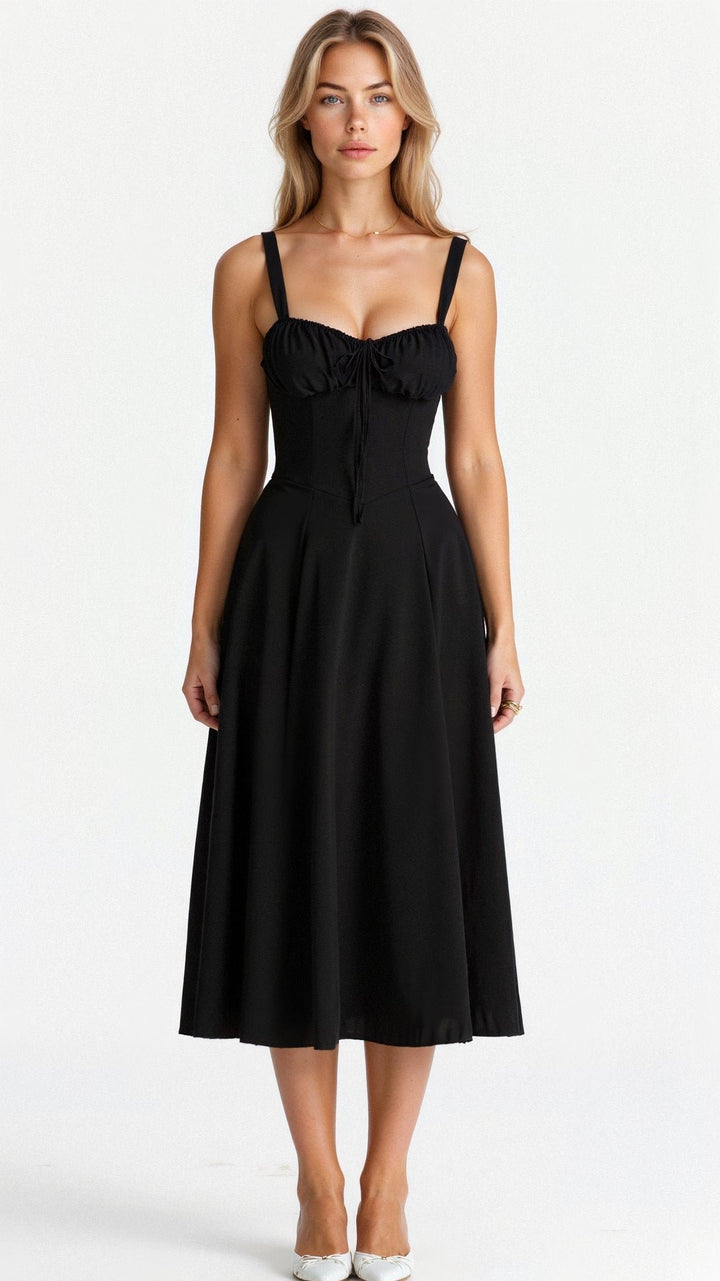 Women's Floral Corset-Style Bustier Midi Dress - Black