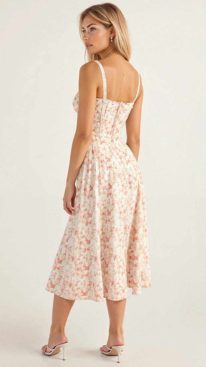Women's Floral Corset-Style Bustier Midi Dress