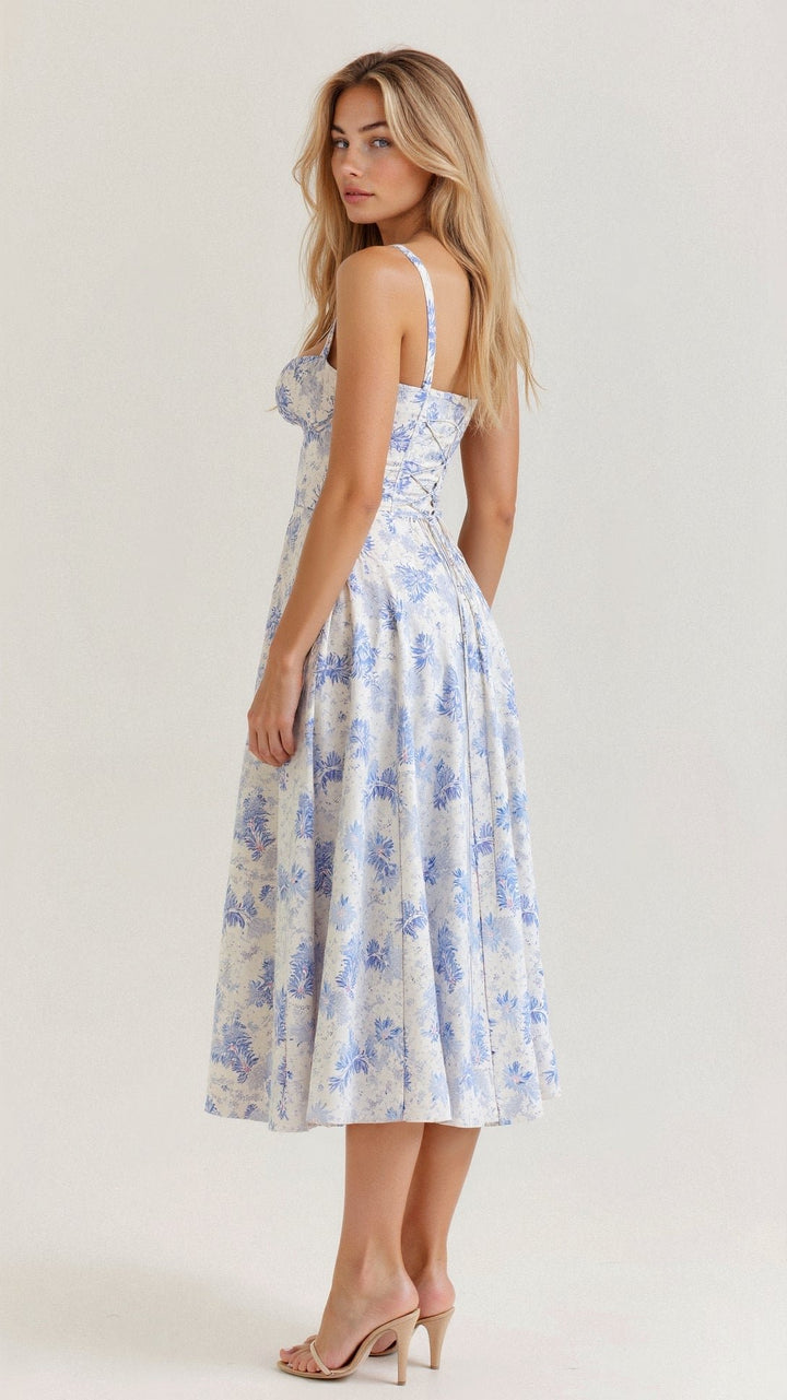Women's Floral Corset-Style Bustier Midi Dress