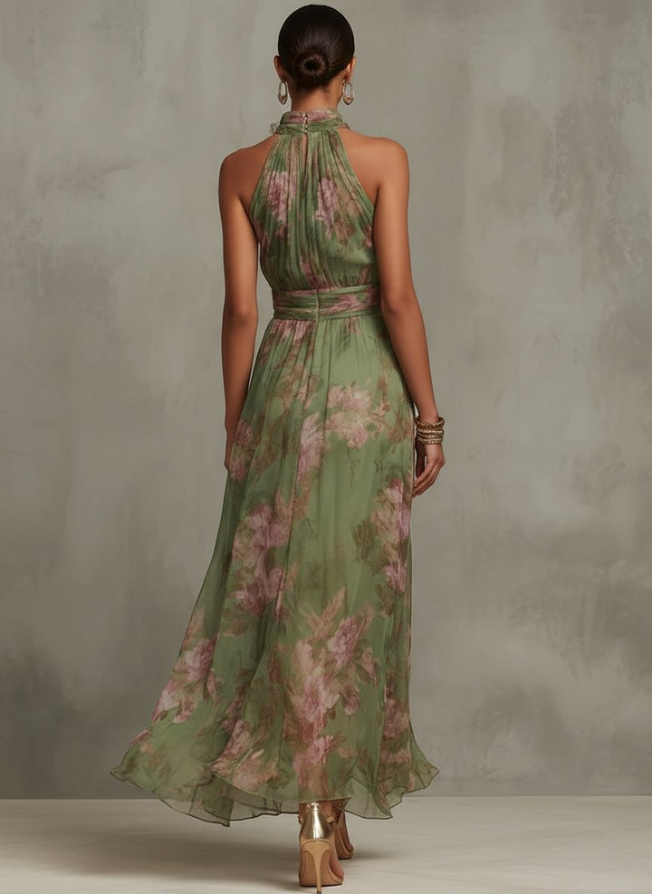 Women's Floral Halter Neck Maxi Dress