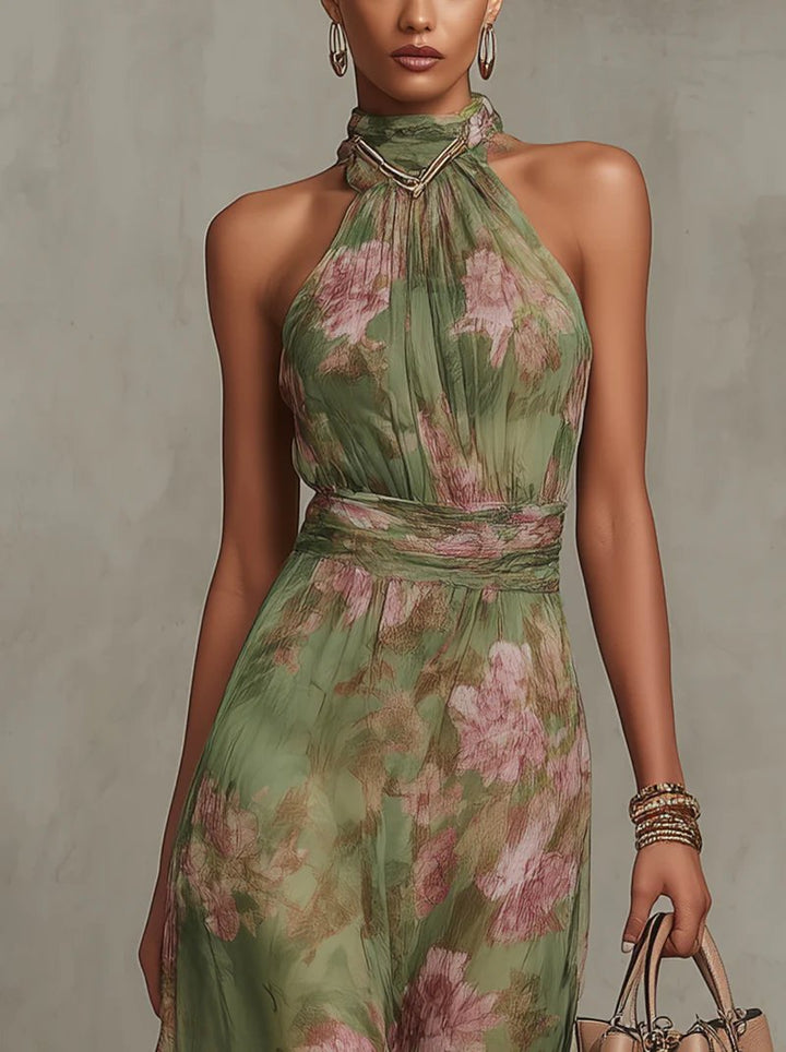 Women's Floral Halter Neck Maxi Dress