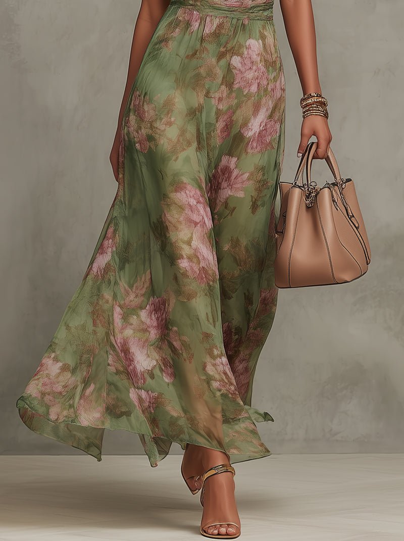 Women's Floral Halter Neck Maxi Dress