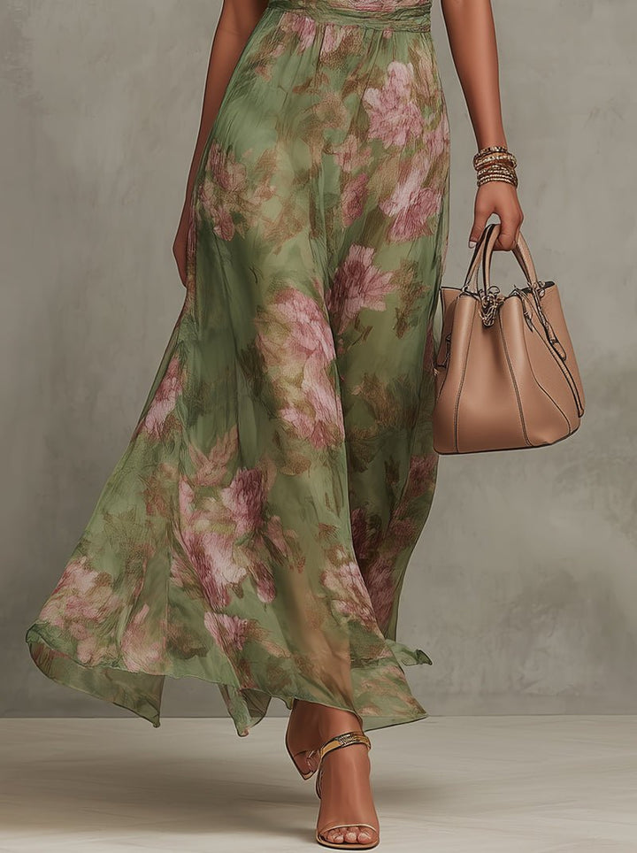 Women's Floral Halter Neck Maxi Dress