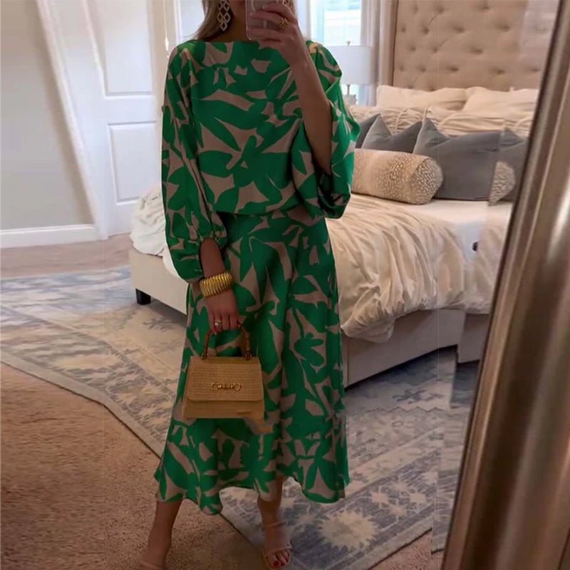 Women's Floral Lantern Sleeve Two-Piece Set