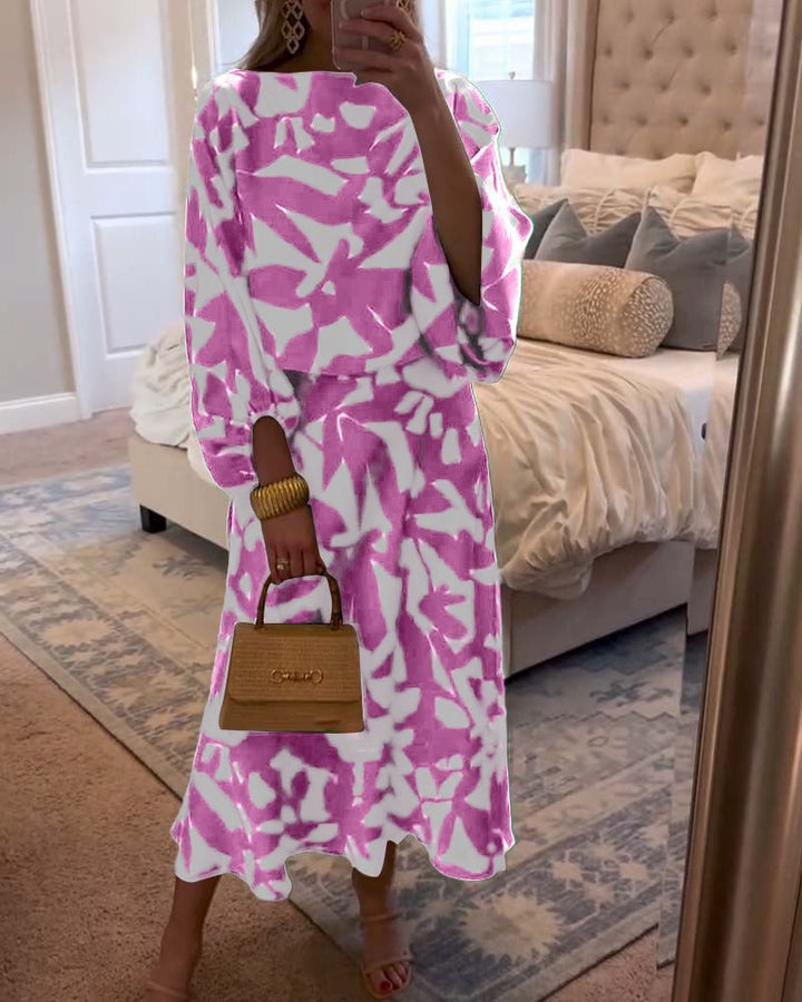 Women's Floral Lantern Sleeve Two-Piece Set - Pink