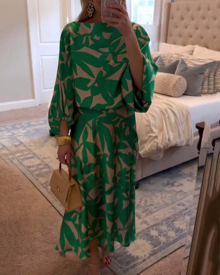 Women's Floral Lantern Sleeve Two-Piece Set