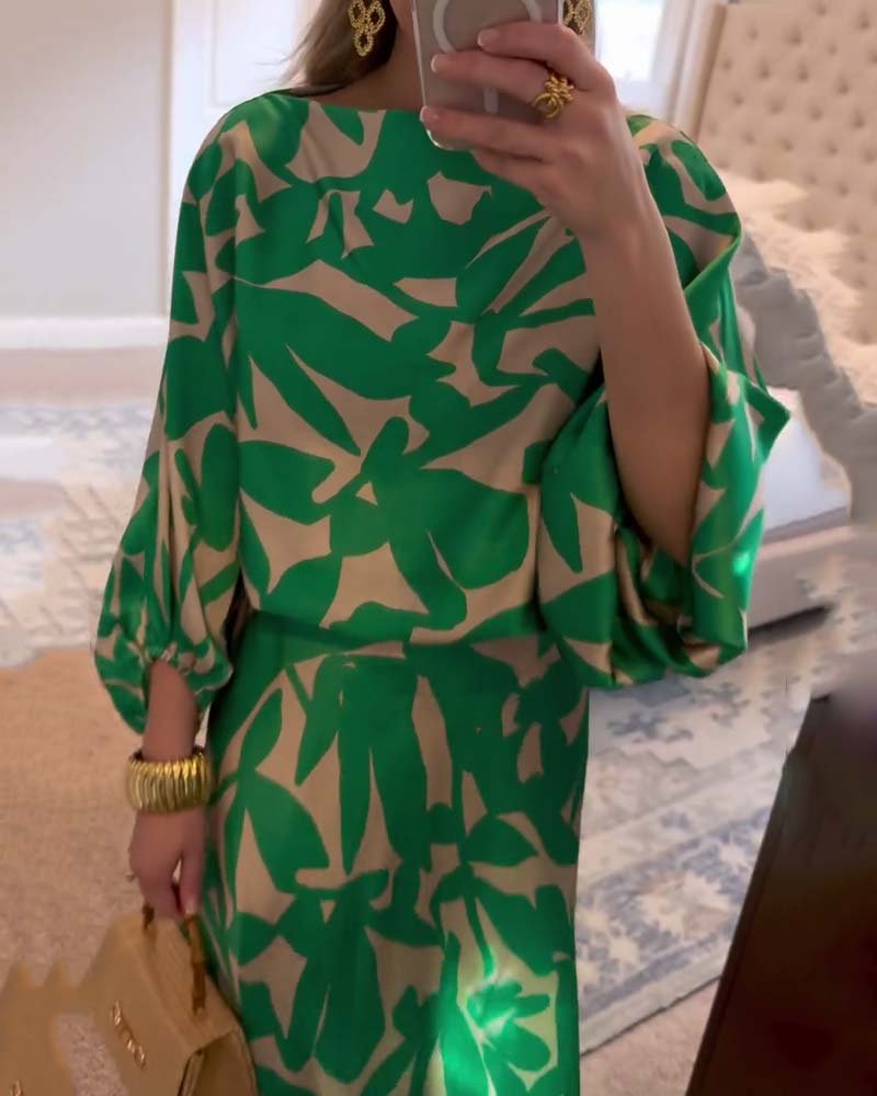 Women's Floral Lantern Sleeve Two-Piece Set