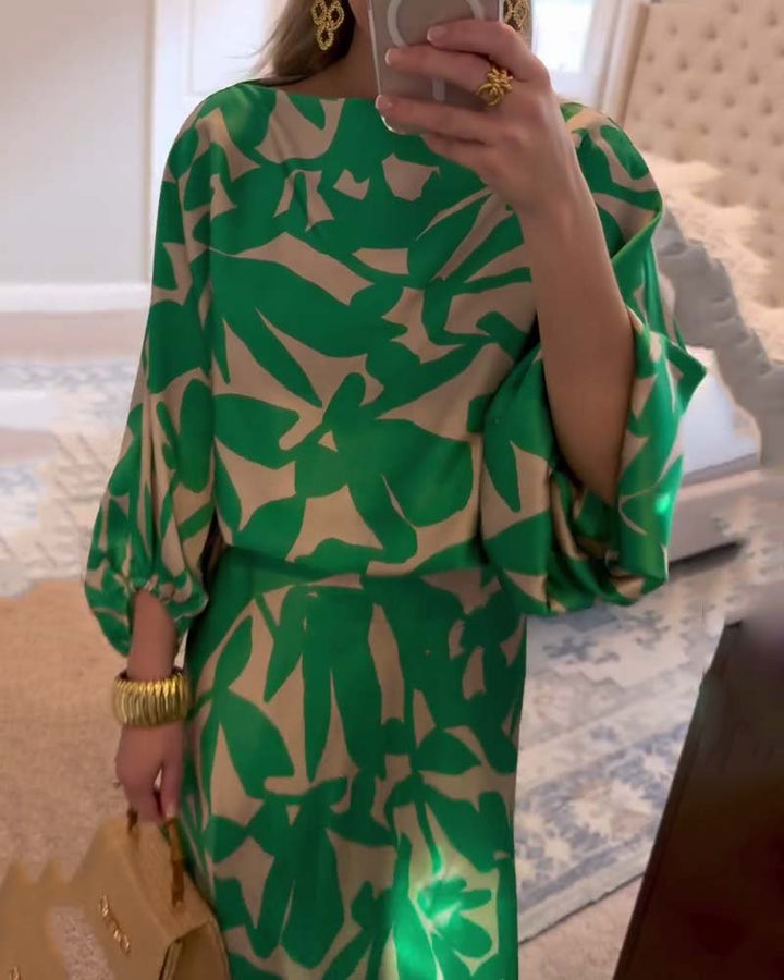 Women's Floral Lantern Sleeve Two-Piece Set