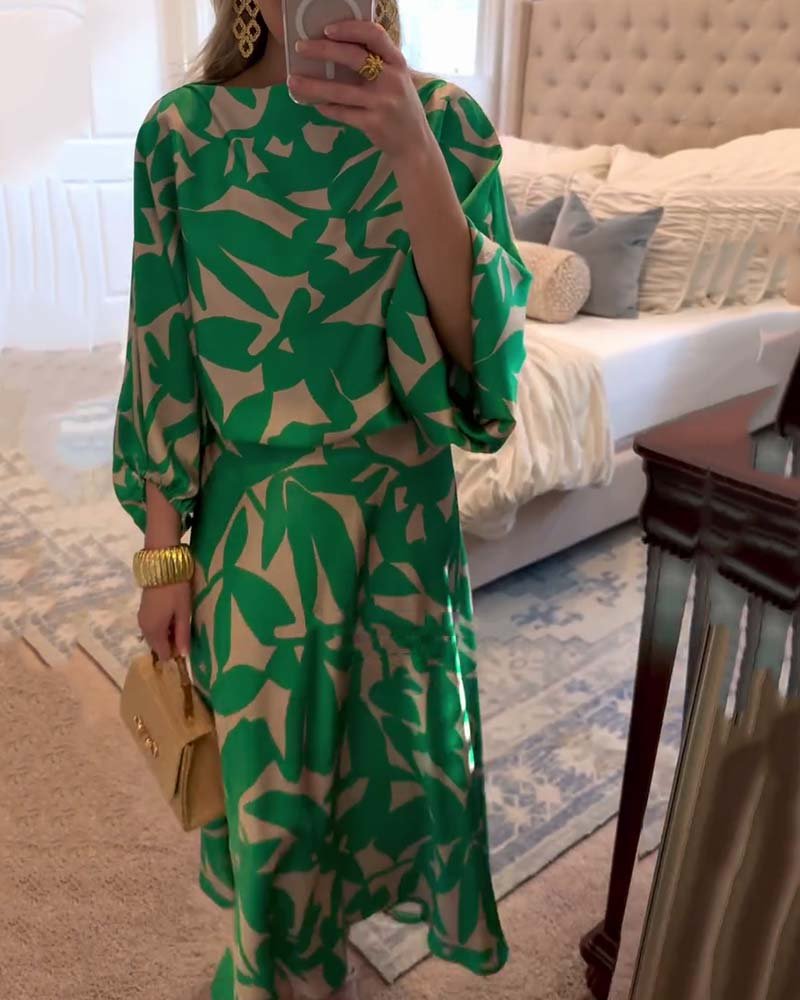 Women's Floral Lantern Sleeve Two-Piece Set