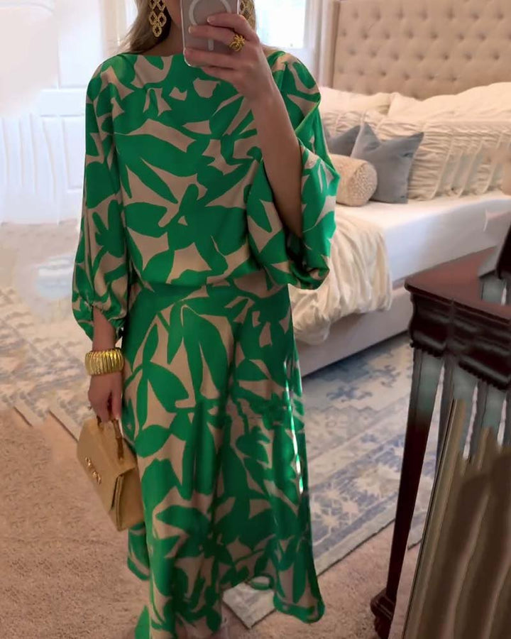 Women's Floral Lantern Sleeve Two-Piece Set