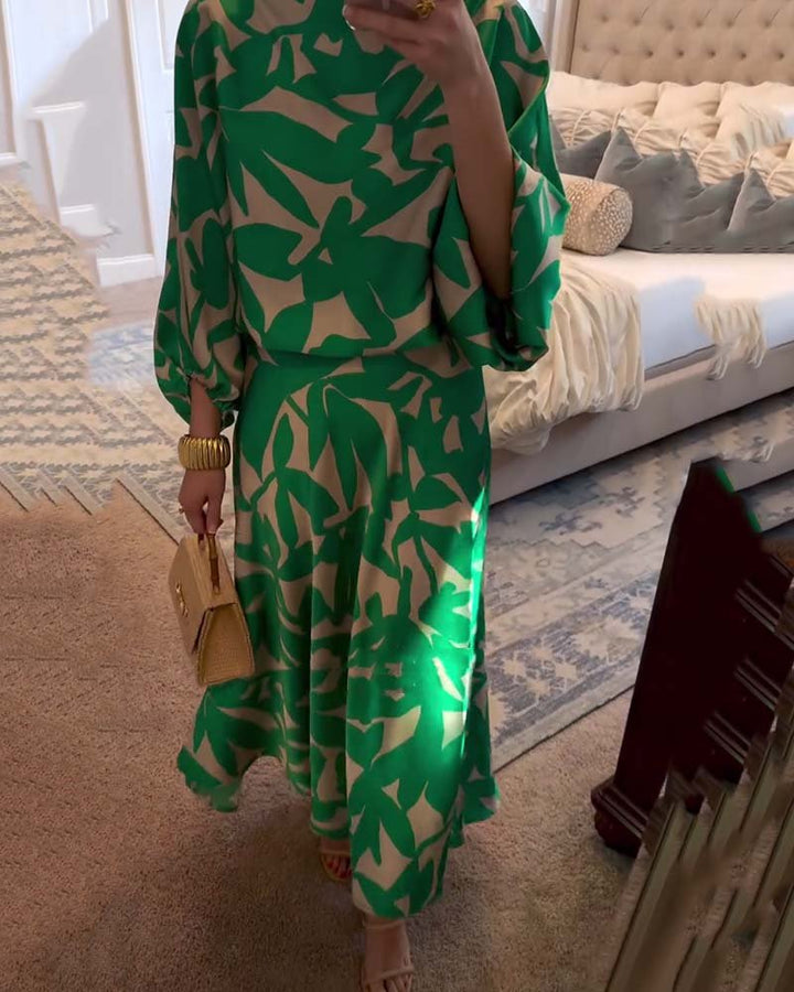 Women's Floral Lantern Sleeve Two-Piece Set