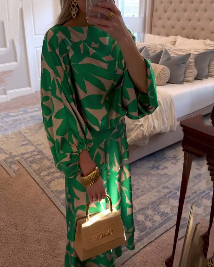 Women's Floral Lantern Sleeve Two-Piece Set