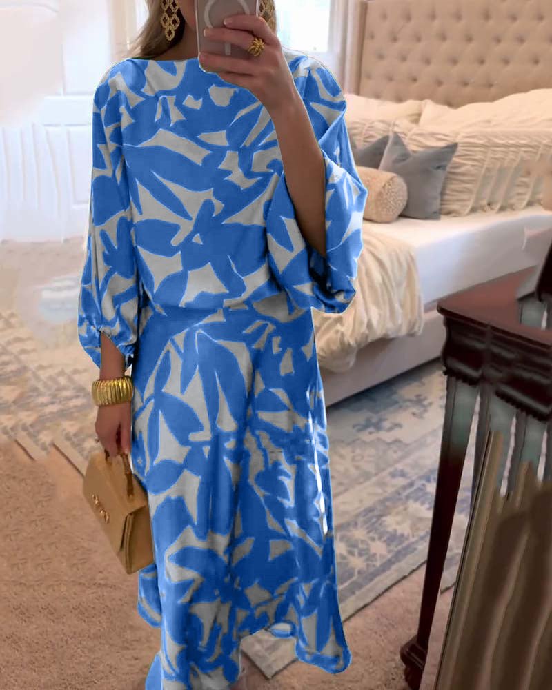 Women's Floral Lantern Sleeve Two-Piece Set