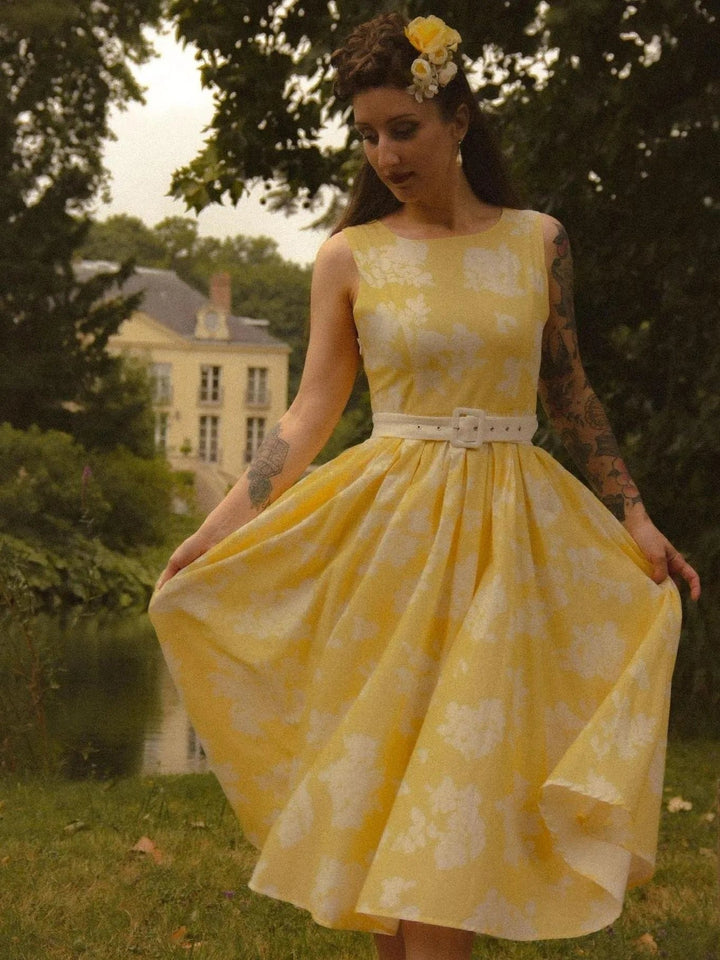 Women's Floral Linen Cotton-Blend Sleeveless Midi Dress