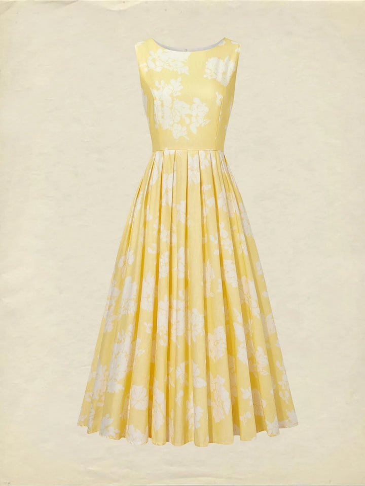 Women's Floral Linen Cotton-Blend Sleeveless Midi Dress