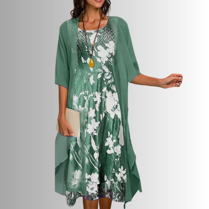 Women's Floral Three-Quarter Sleeve Two-Piece Set - Floral Green