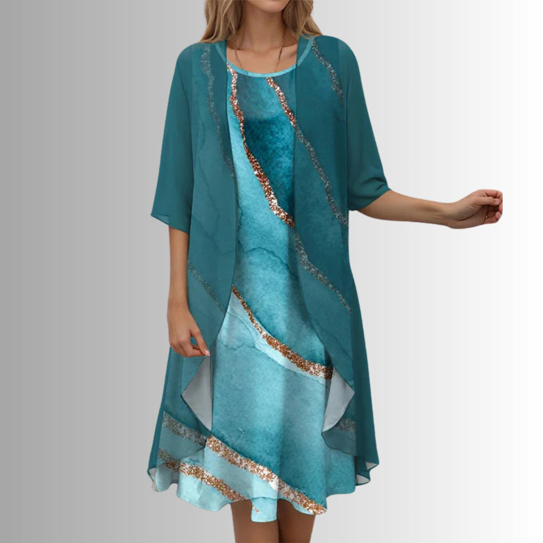 Women's Floral Three-Quarter Sleeve Two-Piece Set - Blue Pattern