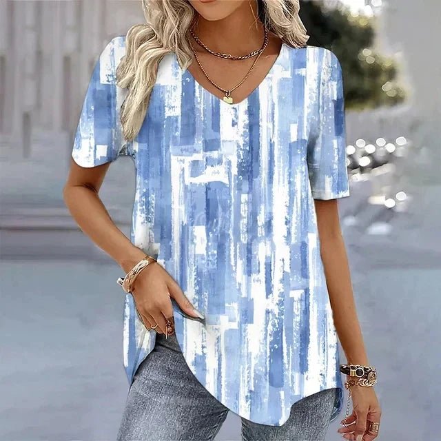 Women's Floral V-Neck Short-Sleeve Relaxed-Fit Top - Blue