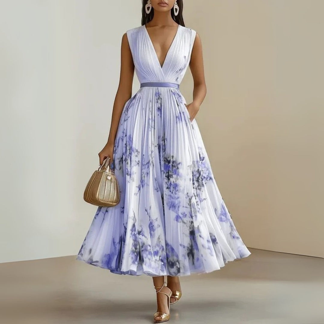 Women's Floral V-Neck Sleeveless Maxi Dress - Purple