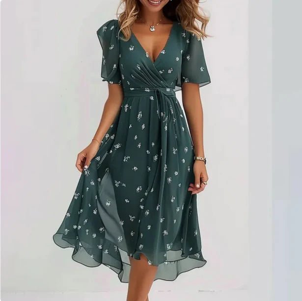 Women's Floral V-Neck Wrap Midi Dress