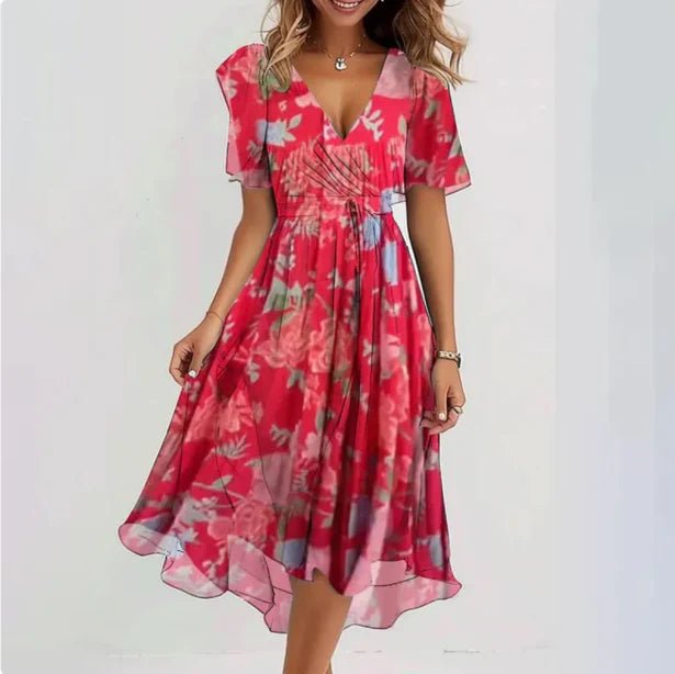 Women's Floral V-Neck Wrap Midi Dress