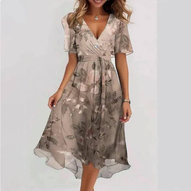 Women's Floral V-Neck Wrap Midi Dress