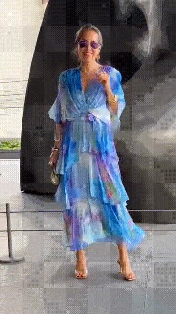 Women's Floral Watercolor Tiered Chiffon Maxi Dress