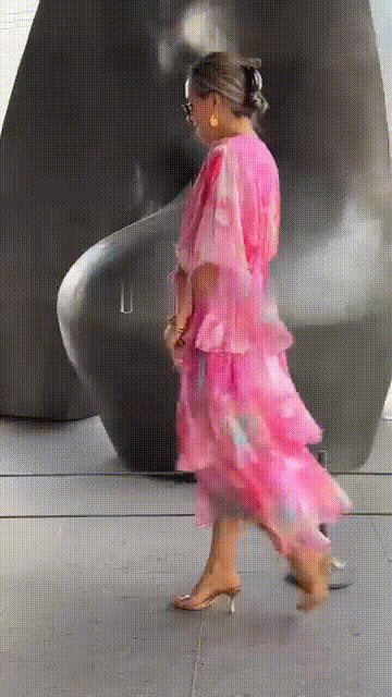 Women's Floral Watercolor Tiered Chiffon Maxi Dress