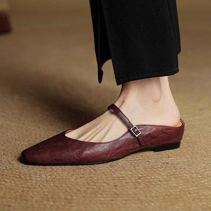 Women's Genuine Leather Ankle-Strap Pointed-Toe Mules