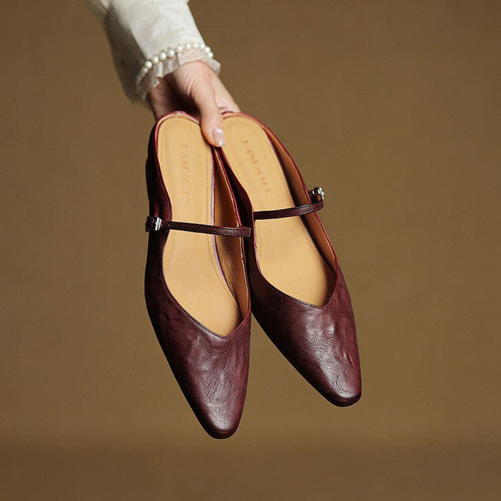 Women's Genuine Leather Ankle-Strap Pointed-Toe Mules