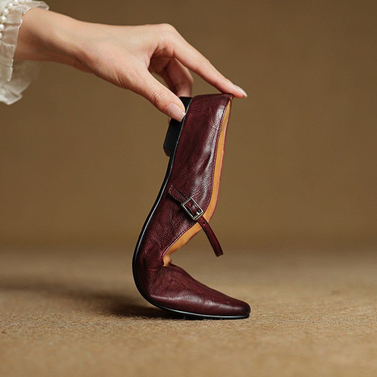Women's Genuine Leather Ankle-Strap Pointed-Toe Mules
