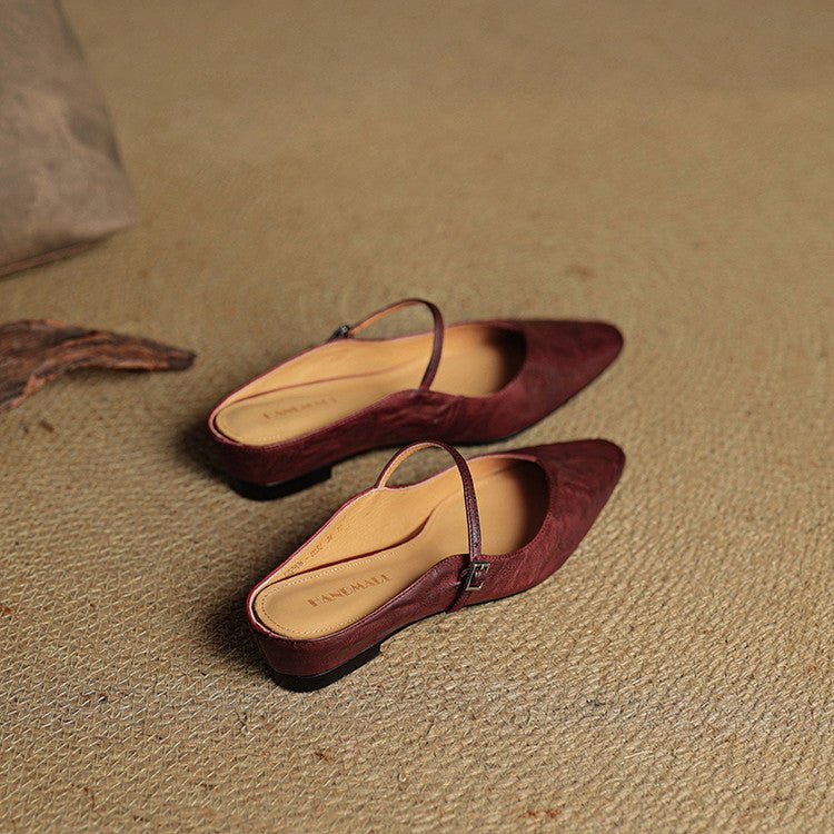 Women's Genuine Leather Ankle-Strap Pointed-Toe Mules